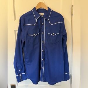 Tecovas Men’s Western Pearl Snap Shirt | Blue w/ White Piping | Size M